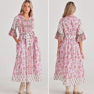 Talisman floral print tie waist maxi dress in strawberry fields